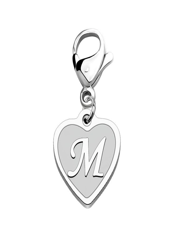 FAADBUK Initial Letter A-Z Alphabet Heart Charms for Jewelry Bracelet Keychain Necklace Initial Stainless steel Clasp Clip on Charm (intial M) - Image 1