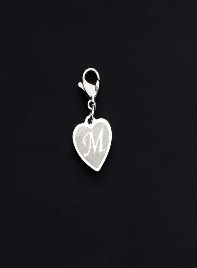 FAADBUK Initial Letter A-Z Alphabet Heart Charms for Jewelry Bracelet Keychain Necklace Initial Stainless steel Clasp Clip on Charm (intial M) - Image 3