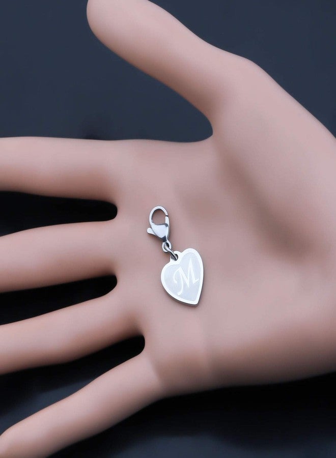 FAADBUK Initial Letter A-Z Alphabet Heart Charms for Jewelry Bracelet Keychain Necklace Initial Stainless steel Clasp Clip on Charm (intial M) - Image 5