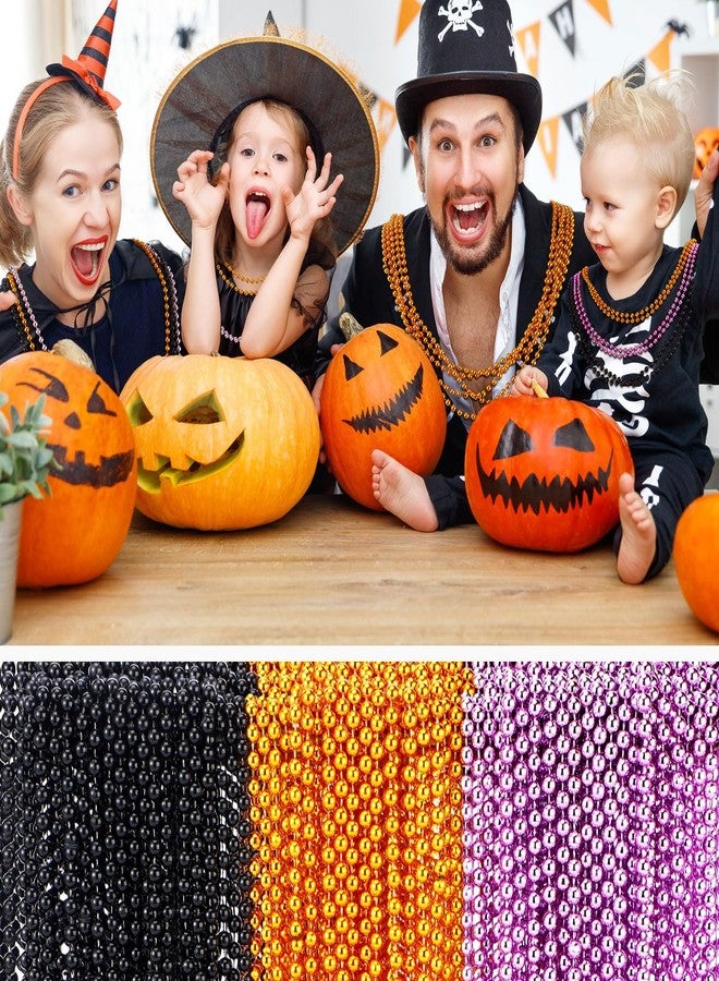 Sureio 144 Pcs Halloween Mardi Gras Beads Necklaces Bulk 31.5'' Halloween Black Orange Purple Plastic Round Party Mardi Gras Parade Bead Necklaces for Carnival Wedding Birthday Party Favors Decor - Image 4
