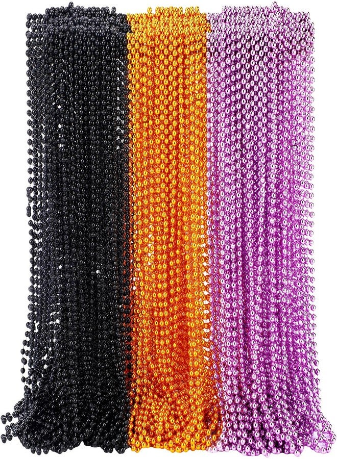 Sureio 144 Pcs Halloween Mardi Gras Beads Necklaces Bulk 31.5'' Halloween Black Orange Purple Plastic Round Party Mardi Gras Parade Bead Necklaces for Carnival Wedding Birthday Party Favors Decor - Image 1