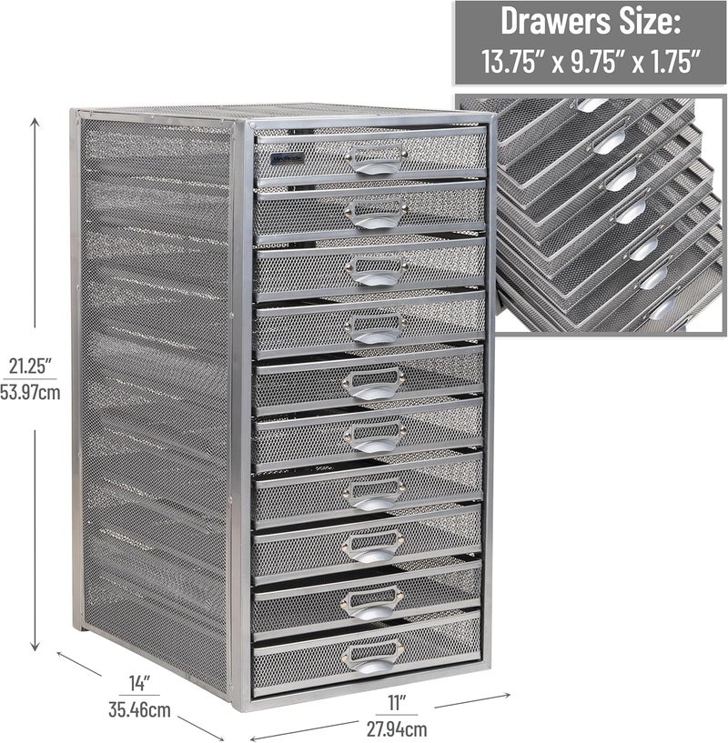 Mind Reader Mesh Desk Storage Organizer, Heavy Duty Multi-Purpose, Silver 10 Drawer - Image 2