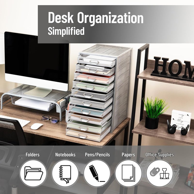 Mind Reader Mesh Desk Storage Organizer, Heavy Duty Multi-Purpose, Silver 10 Drawer - Image 5