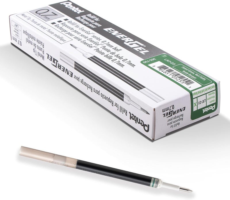 Pentel Refill Ink - For EnerGel Gel Pen, 0.7mm Metal Tip, Medium, Forest Green Ink, 12 pack (LR7-D3) - Image 1