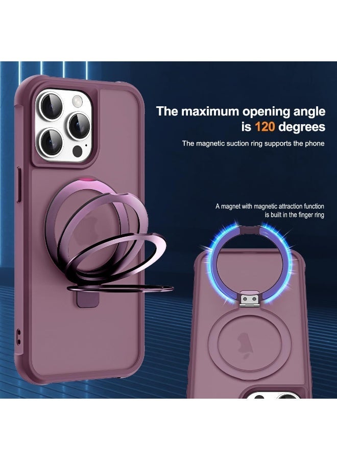 جراب شفاف عسكري متوافق مع iPhone 15 Pro مع حامل مغناطيسي غير مرئي على شكل حلقة لهاتف iPhone 15 Pro مقاس 6.1 بوصة [متوافق مع Mag-Safe] [شعور قبضة رائع]، أحمر نبيذي - Image 3