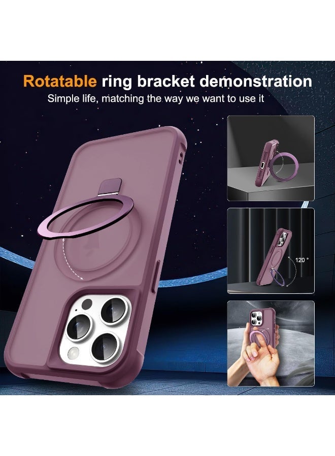 جراب شفاف عسكري متوافق مع iPhone 15 Pro مع حامل مغناطيسي غير مرئي على شكل حلقة لهاتف iPhone 15 Pro مقاس 6.1 بوصة [متوافق مع Mag-Safe] [شعور قبضة رائع]، أحمر نبيذي - Image 5
