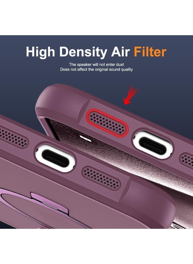 جراب شفاف عسكري متوافق مع iPhone 15 Pro مع حامل مغناطيسي غير مرئي على شكل حلقة لهاتف iPhone 15 Pro مقاس 6.1 بوصة [متوافق مع Mag-Safe] [شعور قبضة رائع]، أحمر نبيذي - Image 2