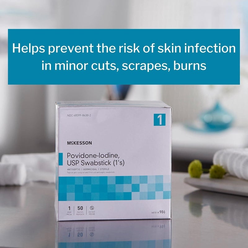 McKesson Povidone Iodine 10 Swabs Stick 500 Sticks Sterile Swabsticks Topical PreSurgical and First Aid 50 Count 10 Boxes - Image 2