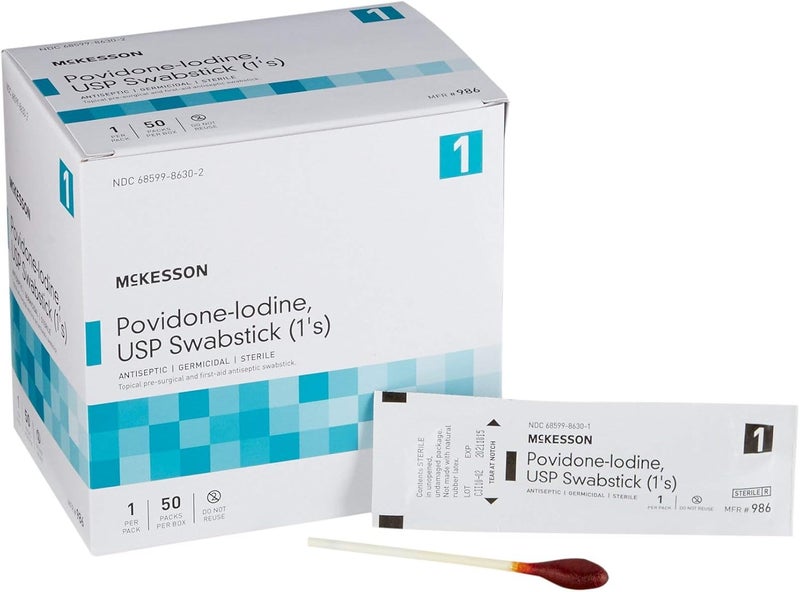 McKesson Povidone Iodine 10 Swabs Stick 500 Sticks Sterile Swabsticks Topical PreSurgical and First Aid 50 Count 10 Boxes - Image 1