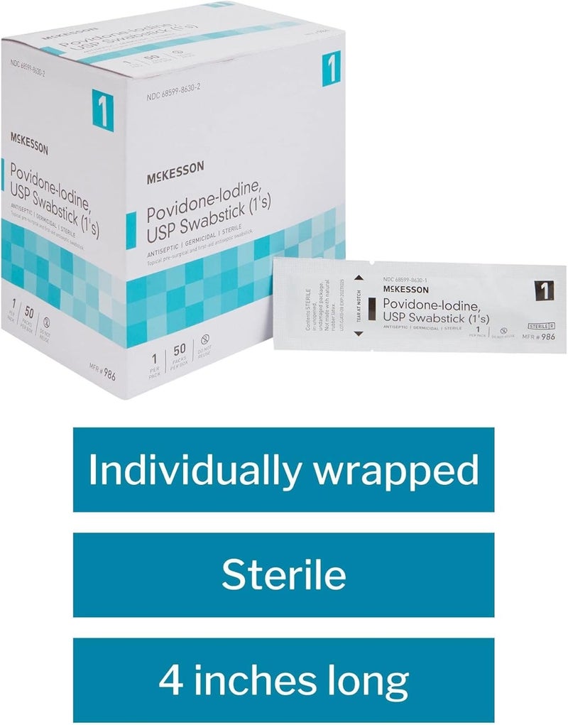 McKesson Povidone Iodine 10 Swabs Stick 500 Sticks Sterile Swabsticks Topical PreSurgical and First Aid 50 Count 10 Boxes - Image 4
