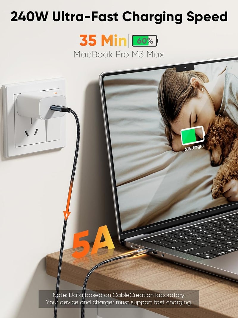 كابل CableCreation USB-C إلى USB-C بقدرة 240 واط وطول 6 أقدام بقوة 5 أمبير للشحن السريع ونقل البيانات | كابل شحن من النوع C بقدرة 240 واط و5 أمبير، متوافق مع أجهزة iPhone 15 Series و Mac و iPad و XPS و Pixel و Galaxy S22-S24 Ultra - Image 5