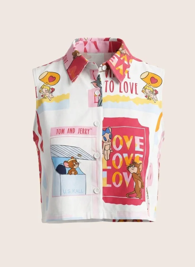 Freehand  Women Relaxed Fit Character Round Neck Sleeveless Crop Shirt  | Best Price UAE