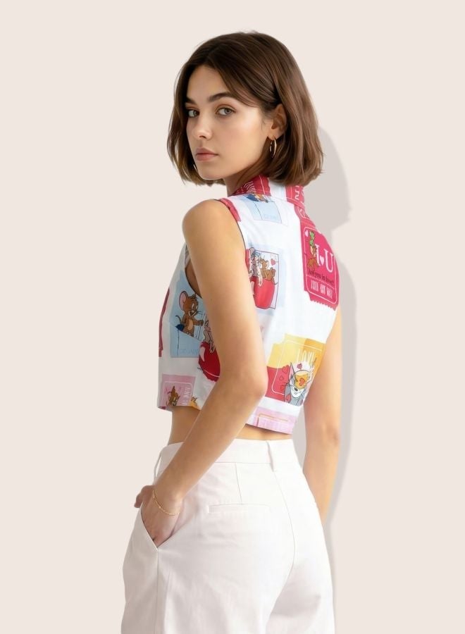 Freehand Women Relaxed Fit Character Round Neck Sleeveless Crop Shirt - Image 3