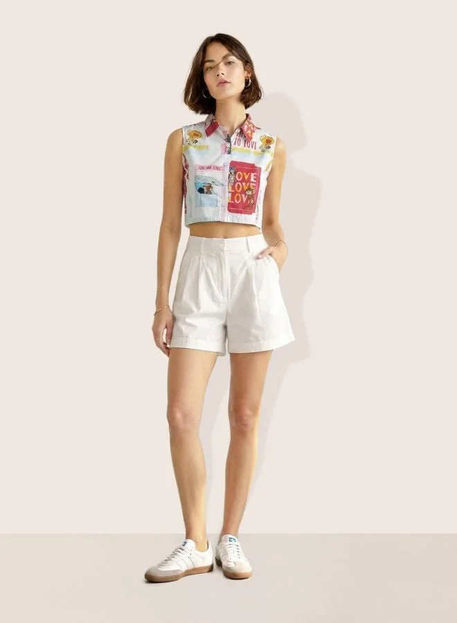 Freehand  Women Relaxed Fit Character Round Neck Sleeveless Crop Shirt  | Best Price UAE