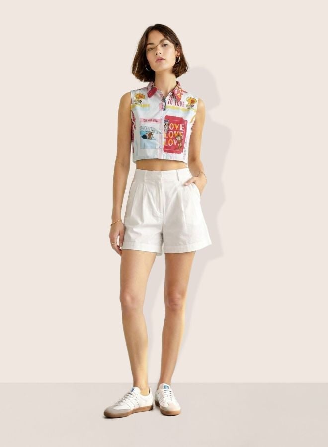 Freehand Women Relaxed Fit Character Round Neck Sleeveless Crop Shirt - Image 4