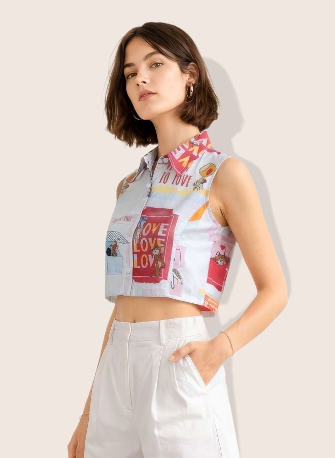 Freehand Women Relaxed Fit Character Round Neck Sleeveless Crop Shirt - Image 1
