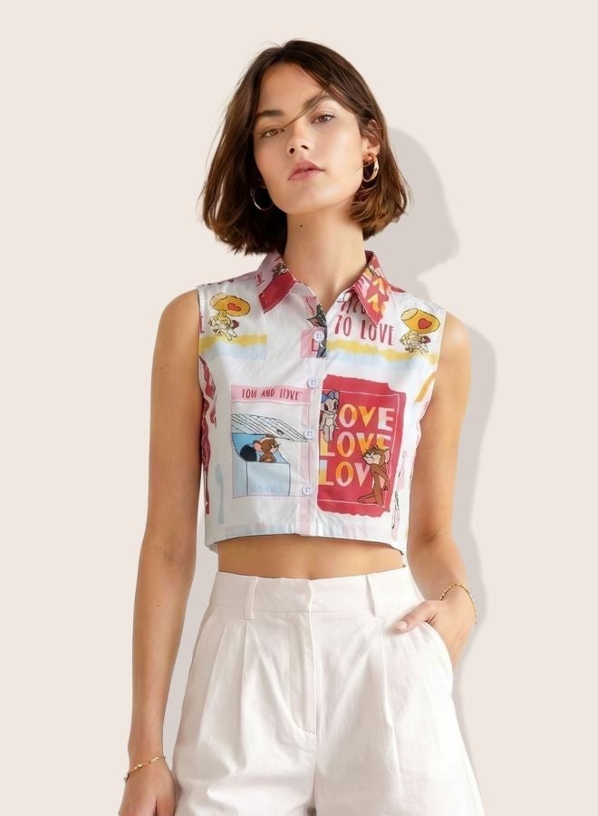 Freehand Women Relaxed Fit Character Round Neck Sleeveless Crop Shirt - Image 2