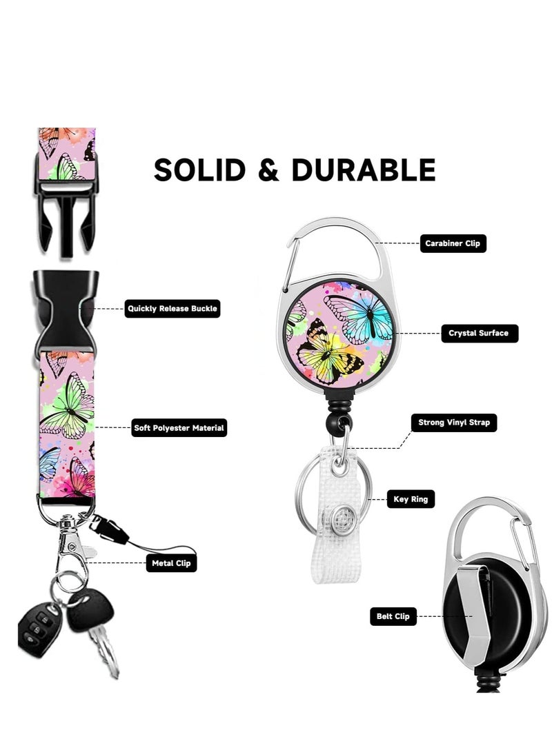 SYOSI ID Badge Holder with Lanyard and Retractable Reel Clip, Card Name Tag Vertical Protector Bage Clips for Nurse Nursing Doctor Teacher Student (Pink Butterfly) - Image 4