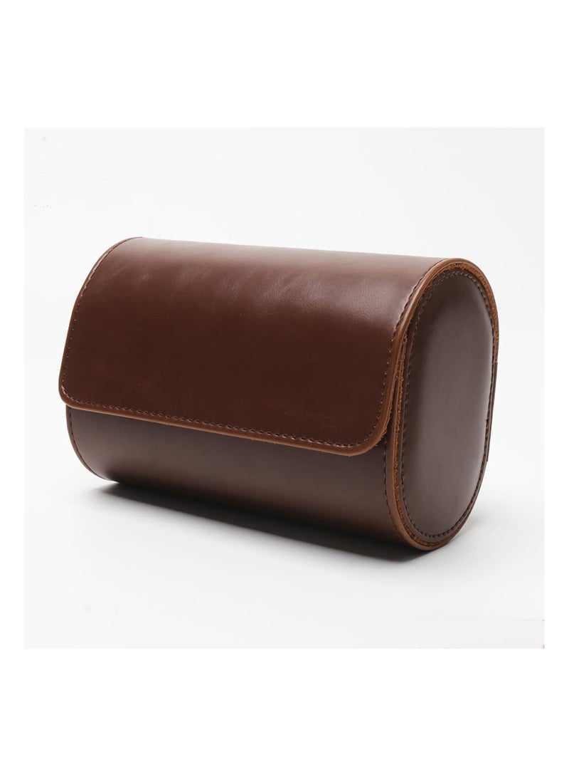 SYOSI Watch Box, SYOSI 2 Slots PU Leather Portable Wrist Watch Case Travel Round Roll Holder Jewelry Storage Box for Watch Bracelet Brown - Image 1