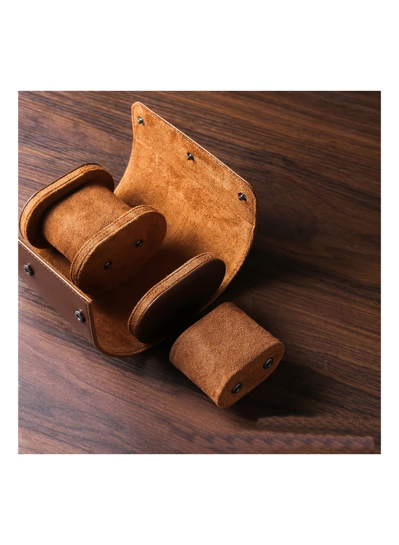 SYOSI Watch Box, SYOSI 2 Slots PU Leather Portable Wrist Watch Case Travel Round Roll Holder Jewelry Storage Box for Watch Bracelet Brown - Image 3