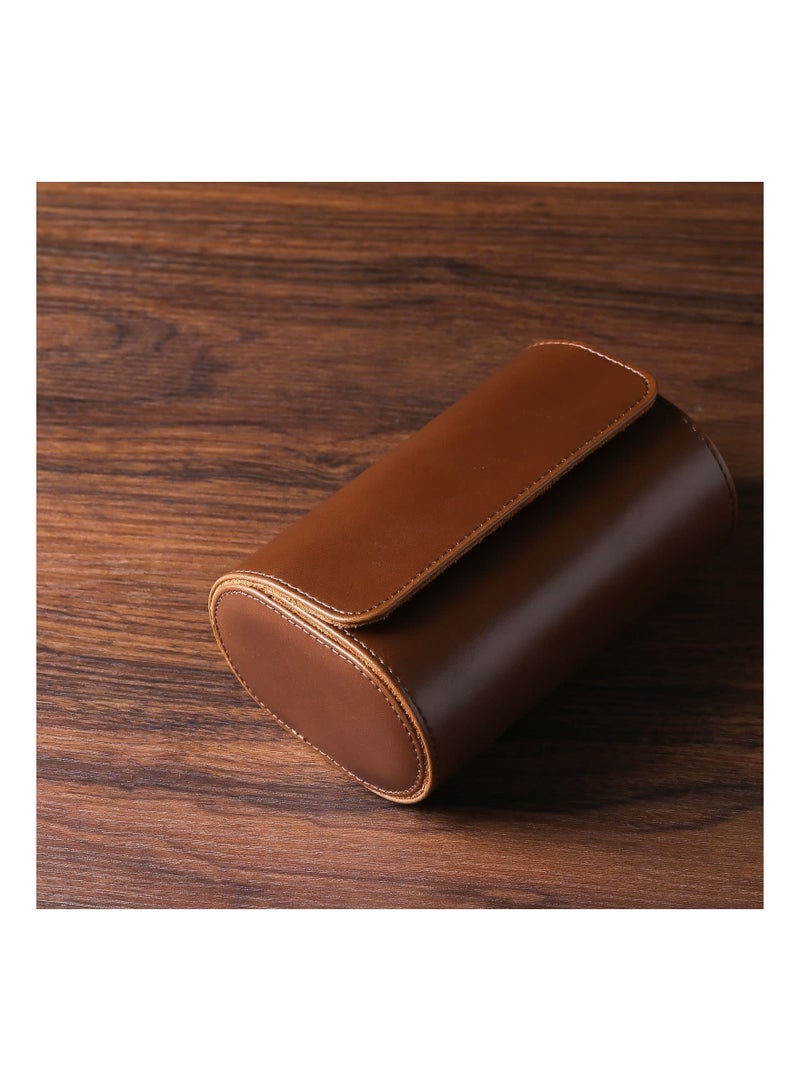 SYOSI Watch Box, SYOSI 2 Slots PU Leather Portable Wrist Watch Case Travel Round Roll Holder Jewelry Storage Box for Watch Bracelet Brown - Image 5