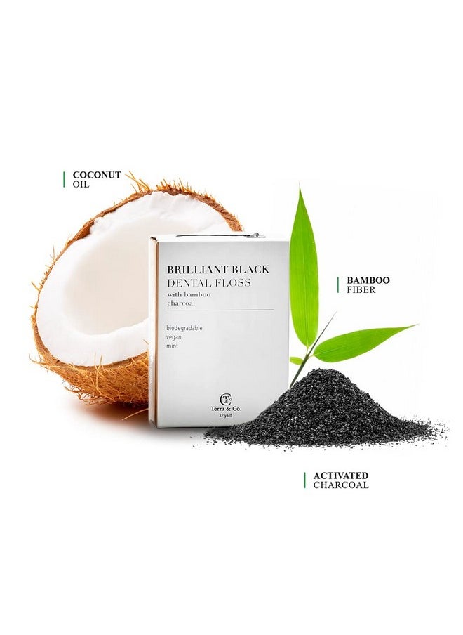Terra & Co. - Brilliant Black Dental Floss (32 Yards) Organic Teeth Whitening Products All Natural With Activated Bamboo Charcoal Vegan & Cruelty Free Luxury Dental Care… - Image 1