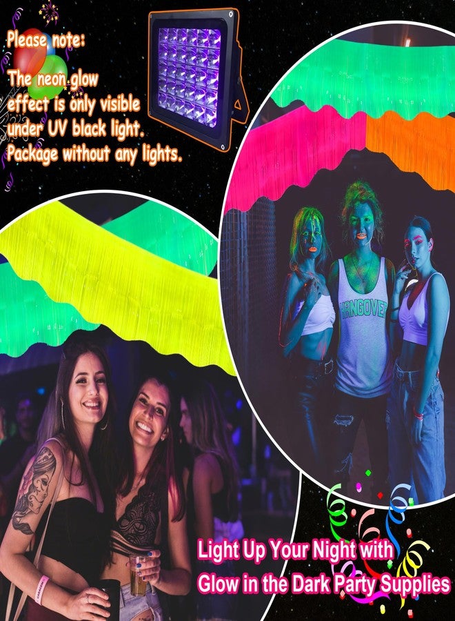 TFengfly 4 Packs 39 Ft Glow in The Dark Party Supplies Fringe Garland, Neon Macaron Parade Float Glow Tinsel Streamers Banner Table Skirts for for Birthday Holiday Neon Party (Green,Fuchsia,Yellow,Orange) - Image 4