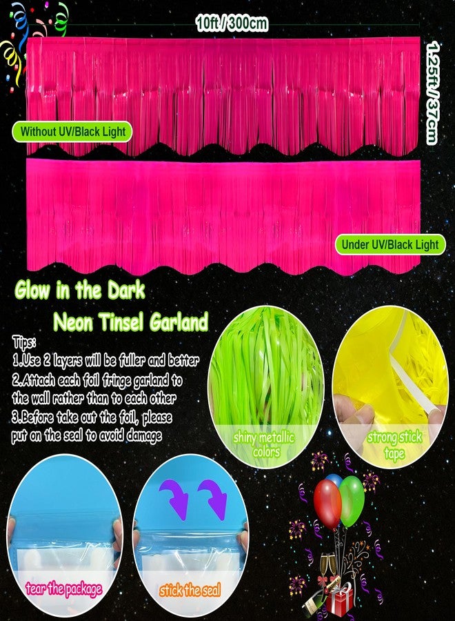 TFengfly 4 Packs 39 Ft Glow in The Dark Party Supplies Fringe Garland, Neon Macaron Parade Float Glow Tinsel Streamers Banner Table Skirts for for Birthday Holiday Neon Party (Green,Fuchsia,Yellow,Orange) - Image 2