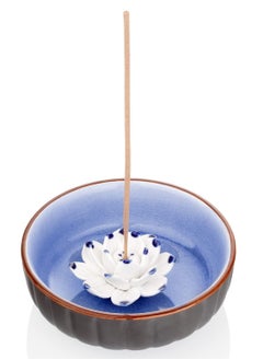Y&D Incense Holders for Sticks, Ceramic Handicraft Lotus Stick Burner Holder, KASTWAVE 4.53 inch Ash Catcher Bowl Home Decor Yoga Meditation Spa Relaxation  - Image 1
