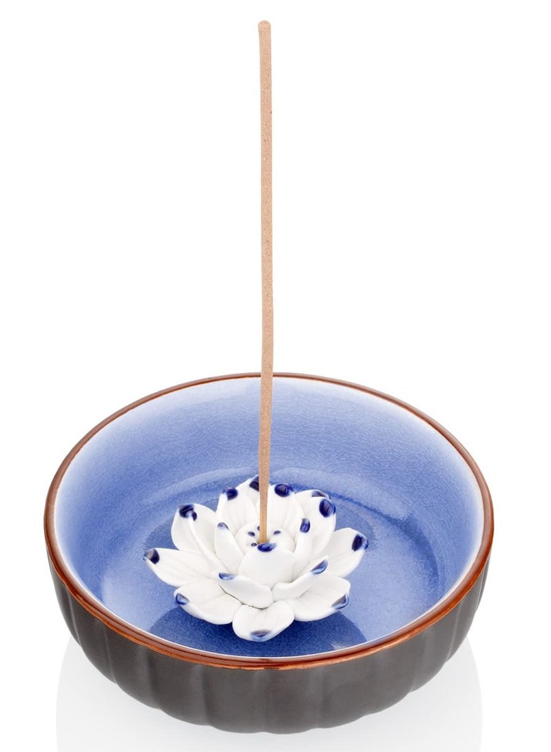 Y&D Incense Holders for Sticks, Ceramic Handicraft Lotus Stick Burner Holder, KASTWAVE 4.53 inch Ash Catcher Bowl Home Decor Yoga Meditation Spa Relaxation - Image 1