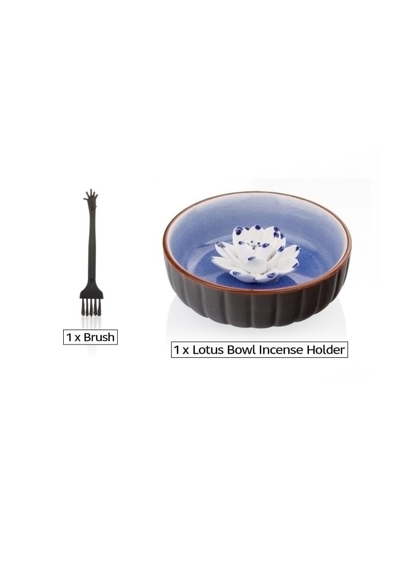 Y&D Incense Holders for Sticks, Ceramic Handicraft Lotus Stick Burner Holder, KASTWAVE 4.53 inch Ash Catcher Bowl Home Decor Yoga Meditation Spa Relaxation - Image 4