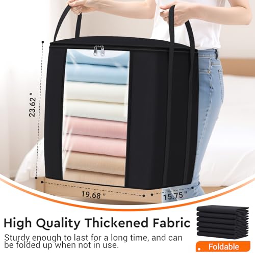 TasticTotes 120L Extra Large Clothes Storage Bags, Foldable Blanket Storage and Organization, Thick Fabric Containers with Reinforced Handles & Zippers for Clothing, Comforters, Bedding, Black, 1 Pack - Image 2