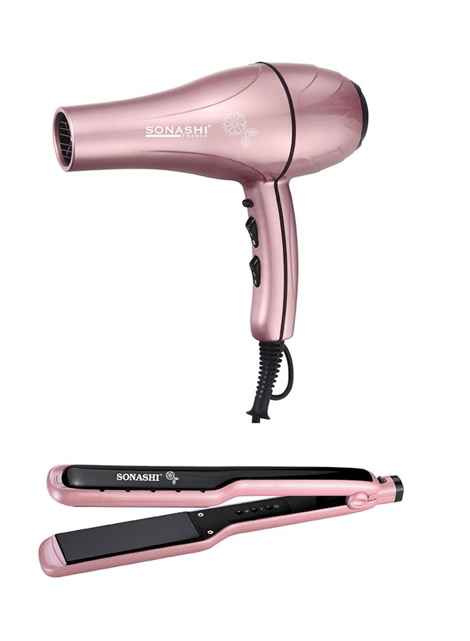 SONASHI 2-Piece Hair Dryer And Wet & Dry Ceramic Hair Straightener Flat Iron Set SHD-3046 + SHS-2059RG Bundle Rose Gold - Image 1