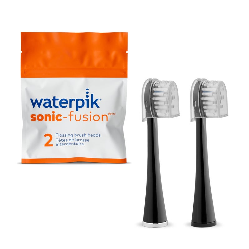 Waterpik Genuine Compact Replacement Brush Heads With Covers for Sonic-Fusion Flossing Toothbrush SFRB-2EB, 2 Count Black - Image 3