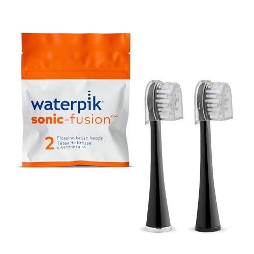 Waterpik Genuine Compact Replacement Brush Heads With Covers for Sonic-Fusion Flossing Toothbrush SFRB-2EB, 2 Count Black - Image 1
