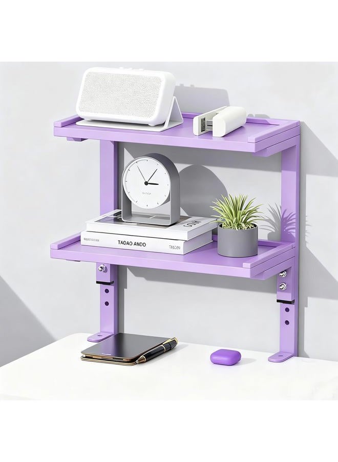 OUTIOE 2-Tier Desk Shelf, Expandable Under Desk Storage, Clamp on Desk Shelf, Desktop Accessories for Offices, Study Rooms, and Game Rooms (Purple) - Image 1