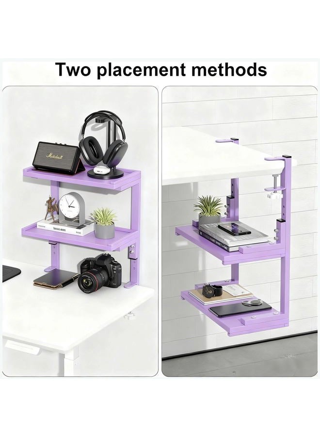 OUTIOE 2-Tier Desk Shelf, Expandable Under Desk Storage, Clamp on Desk Shelf, Desktop Accessories for Offices, Study Rooms, and Game Rooms (Purple) - Image 4