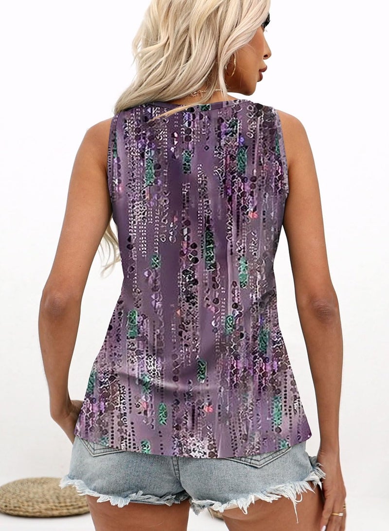 Disamer Tank Tops for Women 2026 Summer Casual Button Down Shirts Loose Fit V Neck Sleeveless Tshirt Blouse,Dewdrop Purple,Large - Image 5