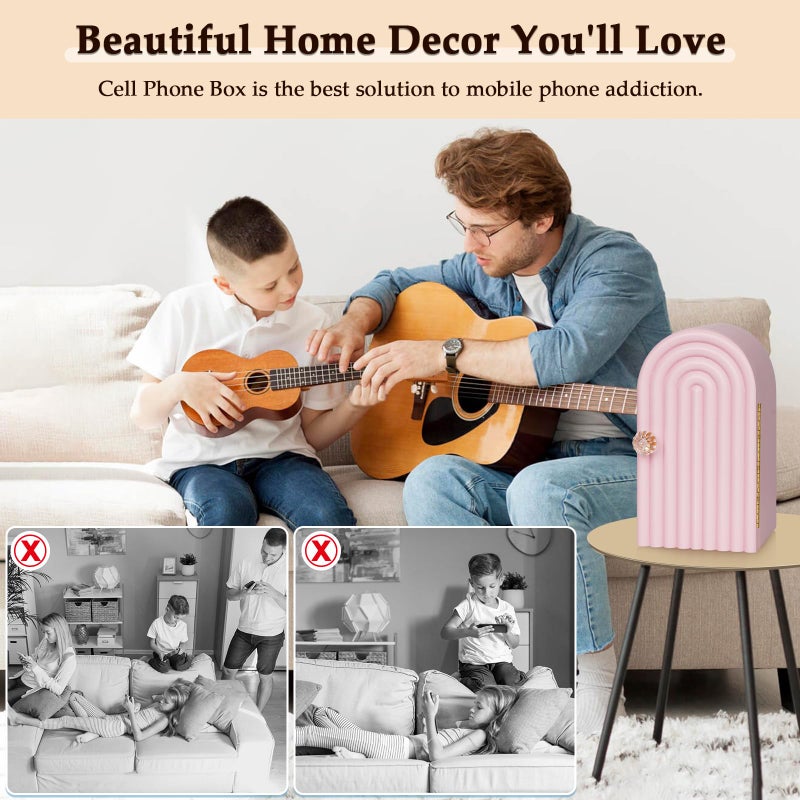 Lzttyee Phone Box for Family Time, Bamboo Cell Phone Jail, 3 Sections Hold 6 Phones, with Charging Holes, Phone Holder Self-Discipline Box, Help Kids Adults Focus Back, Mobile Phone Addiction (Pink) - Image 5