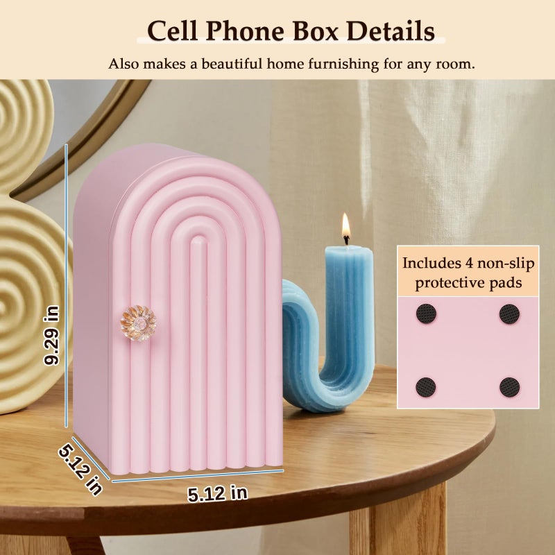 Lzttyee Phone Box for Family Time, Bamboo Cell Phone Jail, 3 Sections Hold 6 Phones, with Charging Holes, Phone Holder Self-Discipline Box, Help Kids Adults Focus Back, Mobile Phone Addiction (Pink) - Image 3
