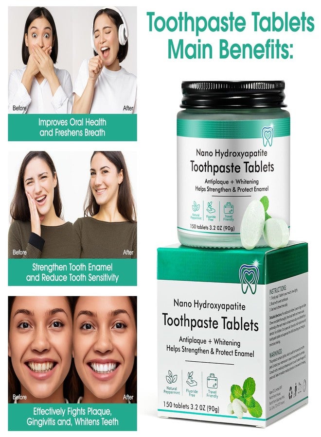ZODENIS Toothpaste Tablets 150pcs Chewable Whitening - Nano Hydroxyapatite Toothpaste for Sensitive Teeth & Antiplaque, Natural Peppermint, Fluoride Free -Strengthen & Protect Enamel -Fresh Breath Travel Tabs - Image 5