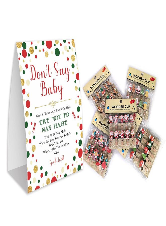 Xenseou Don't Say Baby Game,Christmas Games for Party, Christmas Baby Shower Game,Christmas Wooden Clothespins, Christmas Baby Shower Decorations-DSBB10 - Image 1