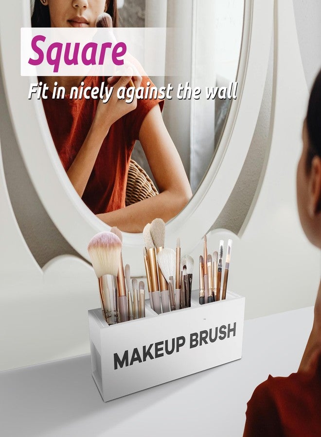 Suli Large Makeup Brush Holder Organizer, Wooden Cosmetic Brushes Storage with 3 Slots, Eyeliners Display Case for Vanity Desktop Bathroom Countertop -White - Image 5