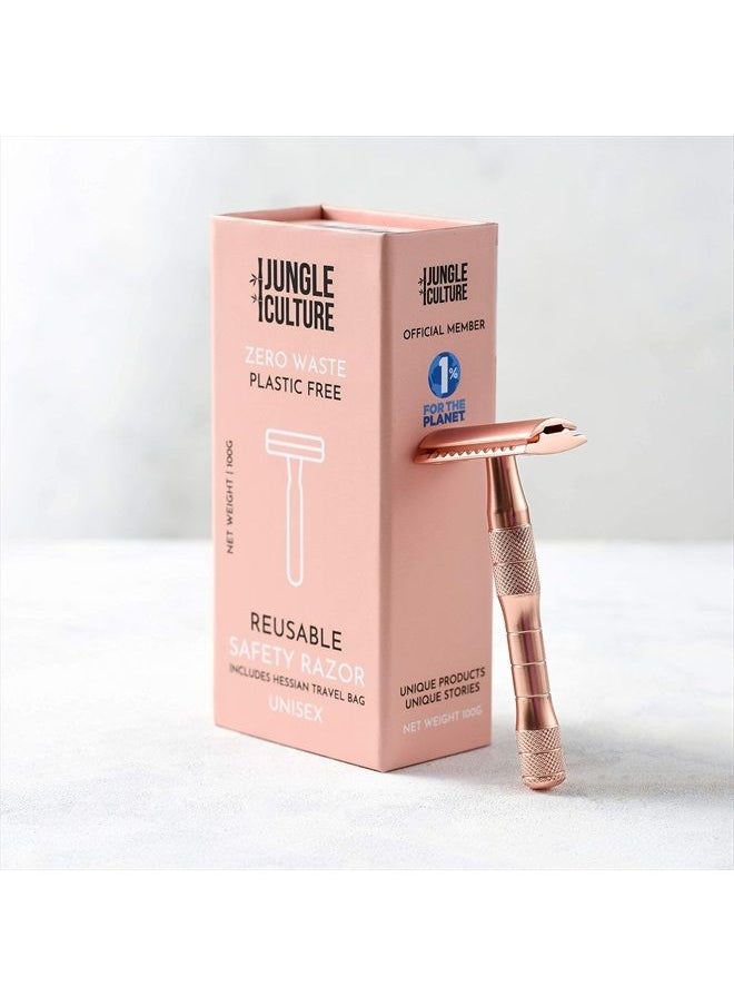 Jungle Culture - JUNGLE CULTURE Rose Gold Safety Razor with 10 Double Edge Blades • Reusable Razors for Women & Men • Single Blade Eco Razor • Plastic Free Metal Razor • US/UK Company - Image 1