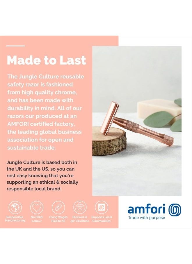 Jungle Culture - JUNGLE CULTURE Rose Gold Safety Razor with 10 Double Edge Blades • Reusable Razors for Women & Men • Single Blade Eco Razor • Plastic Free Metal Razor • US/UK Company - Image 1