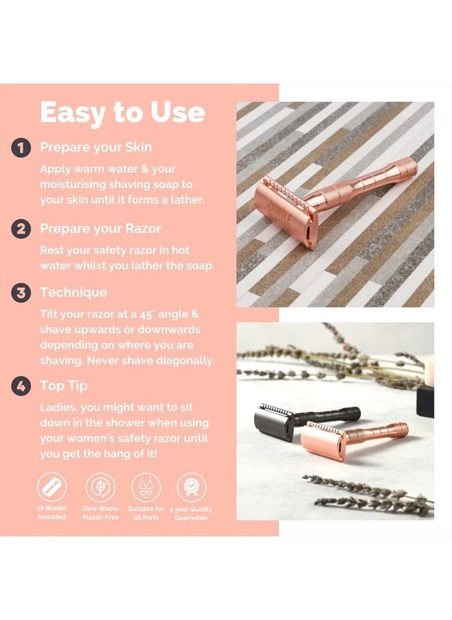 Jungle Culture - JUNGLE CULTURE Rose Gold Safety Razor with 10 Double Edge Blades • Reusable Razors for Women & Men • Single Blade Eco Razor • Plastic Free Metal Razor • US/UK Company - Image 1