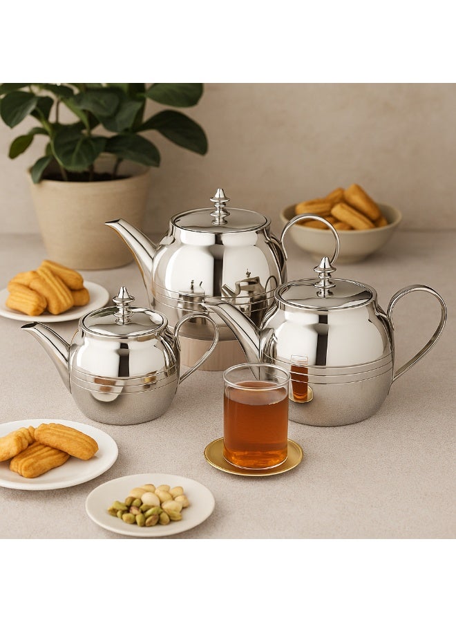 المرحومي طقم إباريق شاي وقهوة ستانلس ستيل فاخر – 3 مقاسات (800ml - 1000ml - 1500ml) - Image 1
