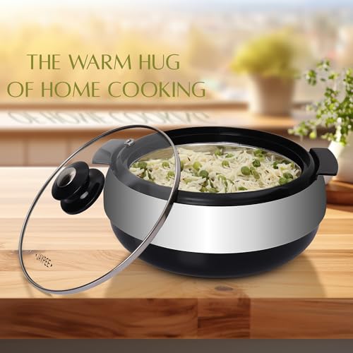 Jaypee Glasserol Serving Single Casserole Inner Stainless Steel Toughened Glass Lid PUF Insulated Hot Box for pulao Roti Box Small casserole Set Chapati Box Food Grade Stackable, 800 ml, Black - Image 2