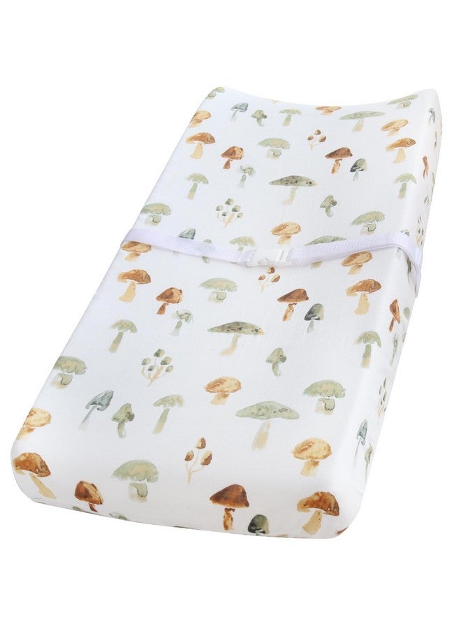 LifeTree Muslin Changing Pad Cover for Baby Girls Boys, 70% Viscose from Bamboo and 30% Cotton Natural Diaper Change Table Pad Covers, Soft Boho Changing Pad Sheets, Mushroom, 16"x32" - Image 1