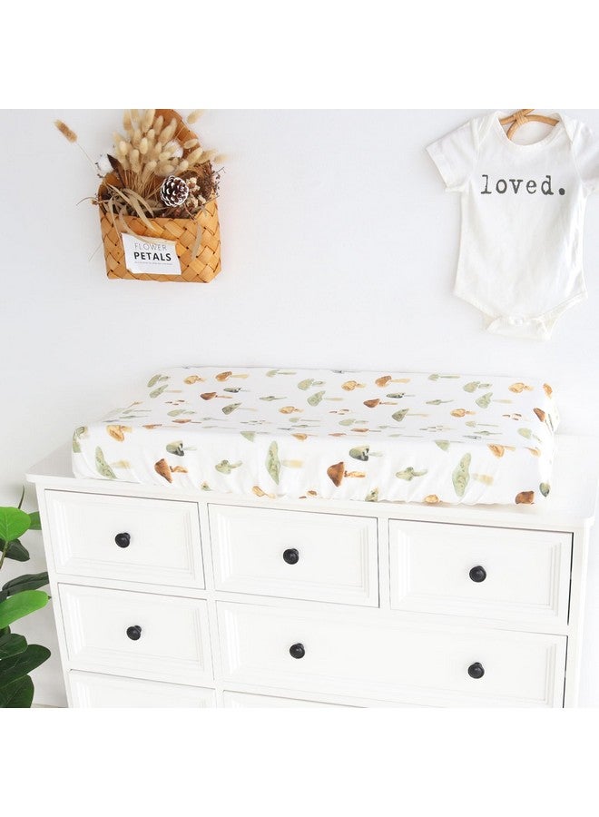 LifeTree Muslin Changing Pad Cover for Baby Girls Boys, 70% Viscose from Bamboo and 30% Cotton Natural Diaper Change Table Pad Covers, Soft Boho Changing Pad Sheets, Mushroom, 16"x32" - Image 2